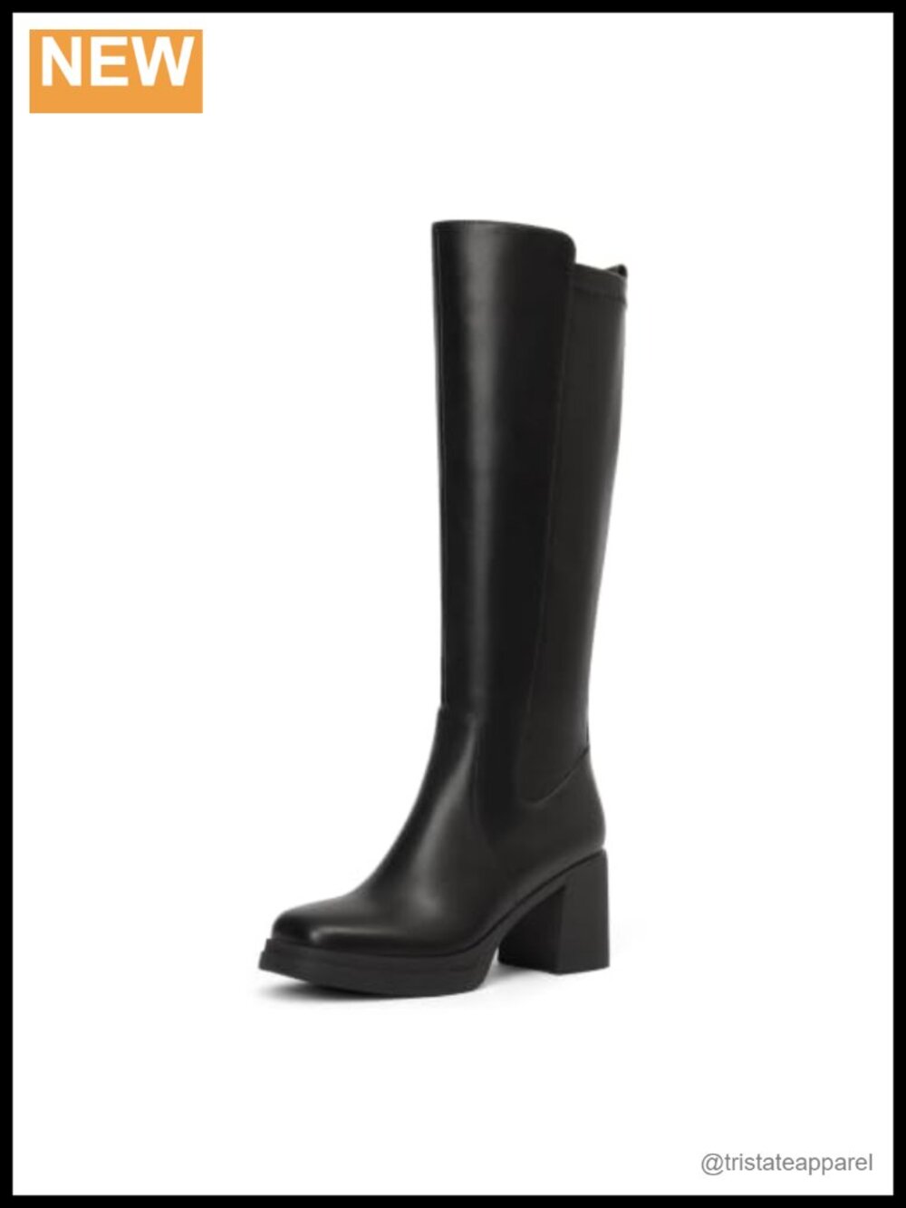 Women's Platform Knee High Boots Side Zipper Block Heel Faux Leather